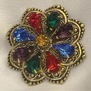 Jane Davis Jewel Faux Emerald, Sapphire, Ruby, Amethyst & Topaz Vintage Brooch